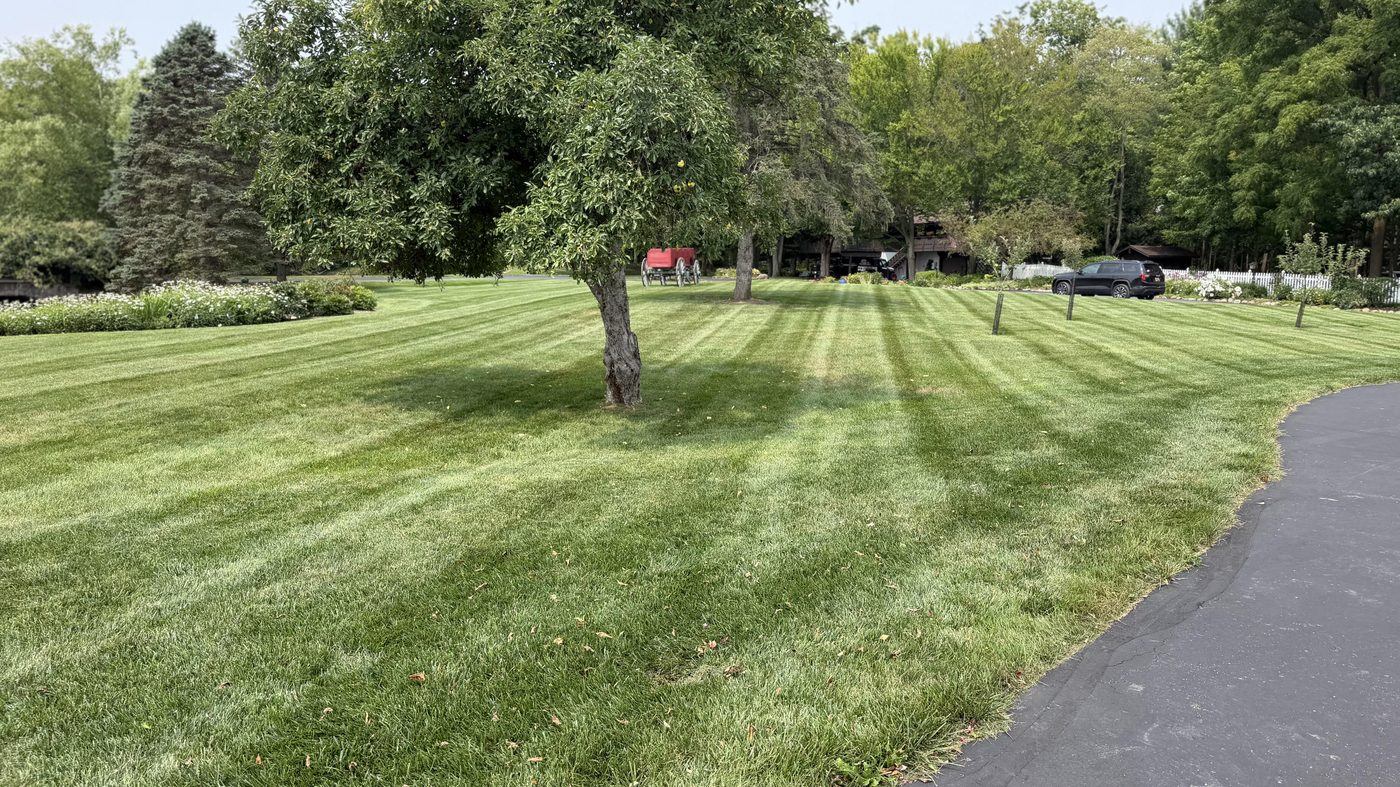 Large property lawn mowing stripes in Clinton, Michigan
